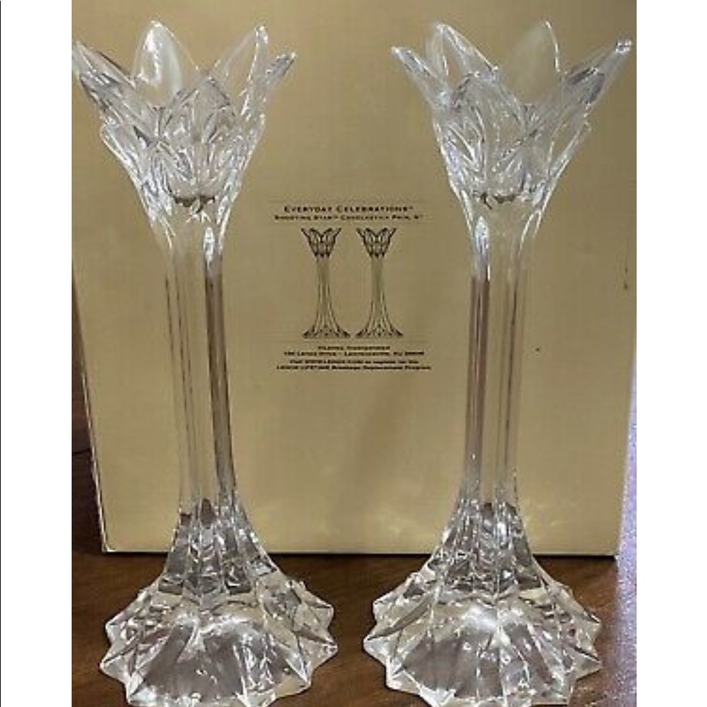 NIB Lenox Shooting Star Candlestick Pair 9” Full Lead Crystal.